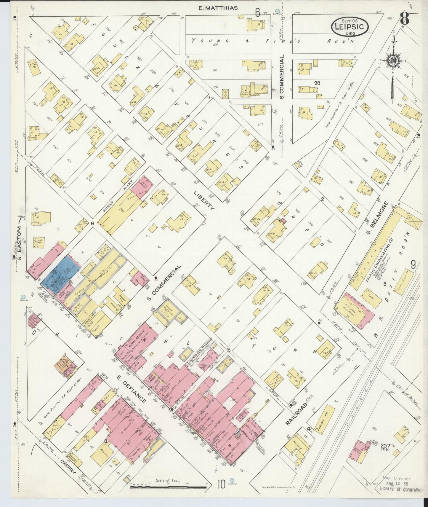 Sanborn Fire Insurance Map from Leipsic, Putnam County, Ohio (1916), Sheet #0008 - Historic Sanborn Fire Insurance Map Print, vintage old map wall art, antique decor, genealogy gift, Ohio Ohio map