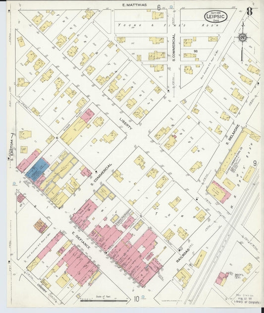 Sanborn Fire Insurance Map from Leipsic, Putnam County, Ohio (1916), Sheet #0008 - Historic Sanborn Fire Insurance Map Print, vintage old map wall art, antique decor, genealogy gift, Ohio Ohio map