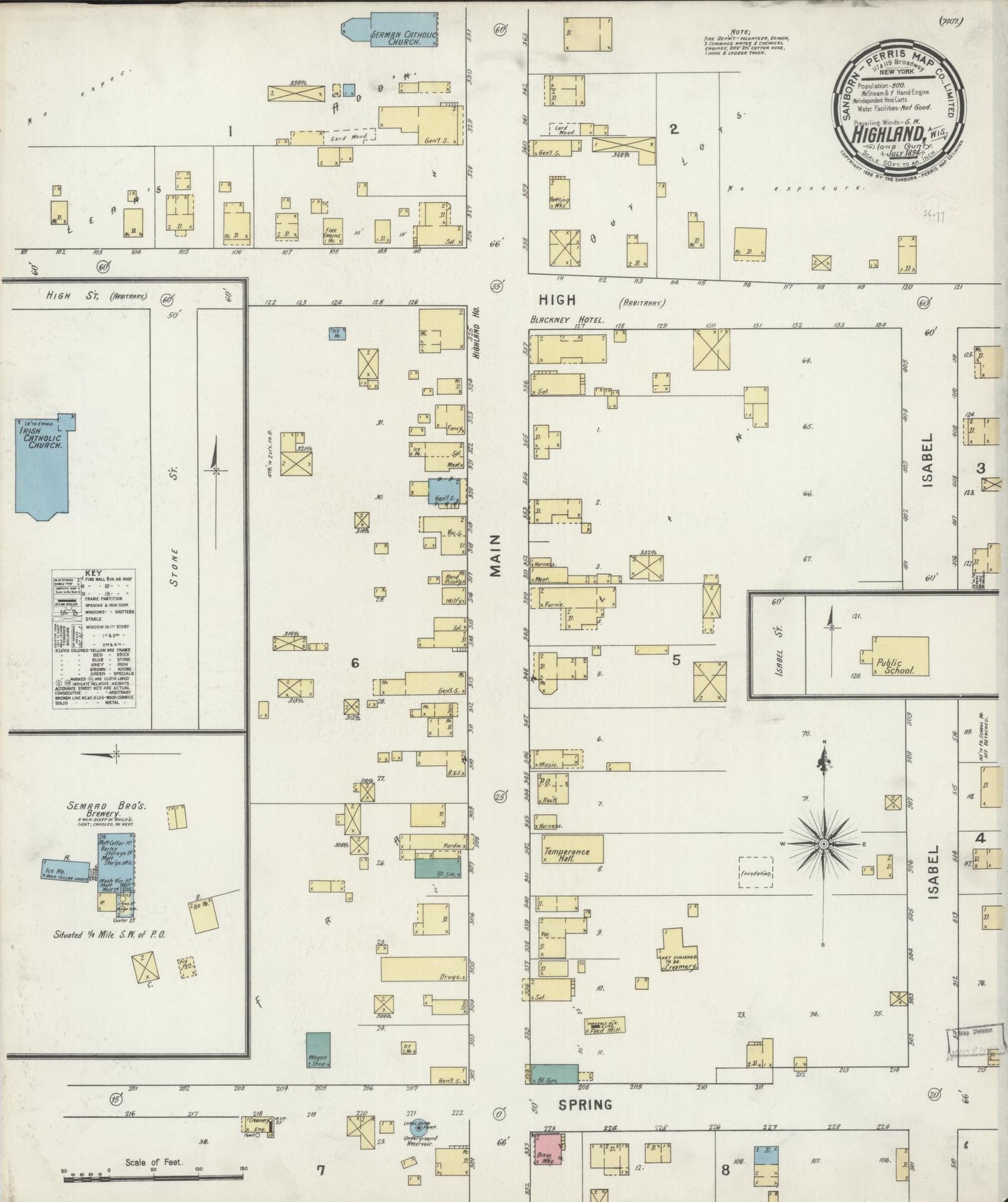 Sanborn Fire Insurance Map from Highland, Iowa County, Wisconsin (1894), Sheet #0001 - Historic Sanborn Fire Insurance Map Print, vintage old map wall art, antique decor, genealogy gift, Wisconsin Wisconsin map