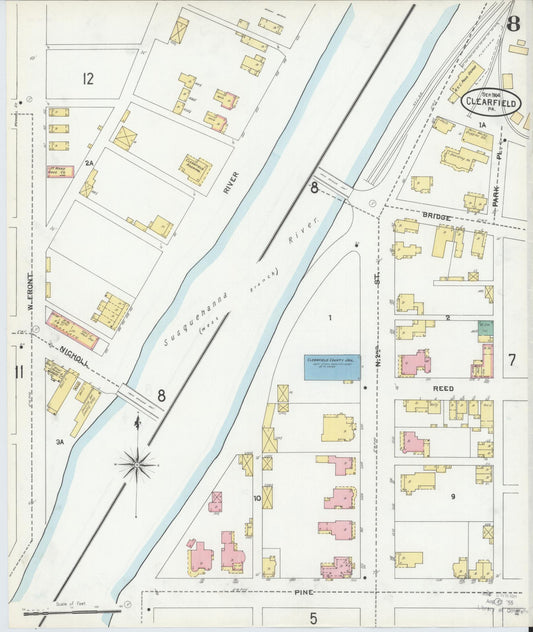 Sanborn Fire Insurance Map from Clearfield, Clearfield County, Pennsylvania (1904), Sheet #0008 - Historic Sanborn Fire Insurance Map Print, vintage old map wall art, antique decor, genealogy gift, Pennsylvania Pennsylvania map