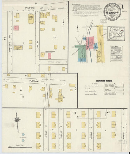 Sanborn Fire Insurance Map from Plainfield, Windham County, Connecticut (1917), Sheet #0001 - Complete Map Set gallery image, historic Sanborn map, vintage wall art, Connecticut Connecticut