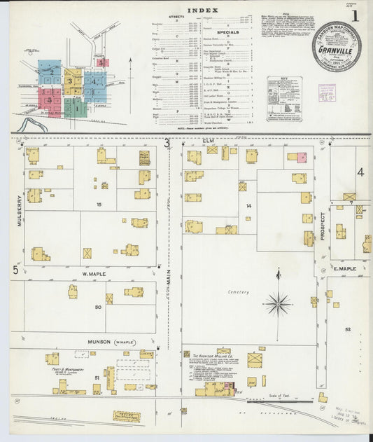 Sanborn Fire Insurance Map from Granville, Licking County, Ohio (1905), Sheet #0001 - Historic Sanborn Fire Insurance Map Print, vintage old map wall art, antique decor, genealogy gift, Ohio Ohio map