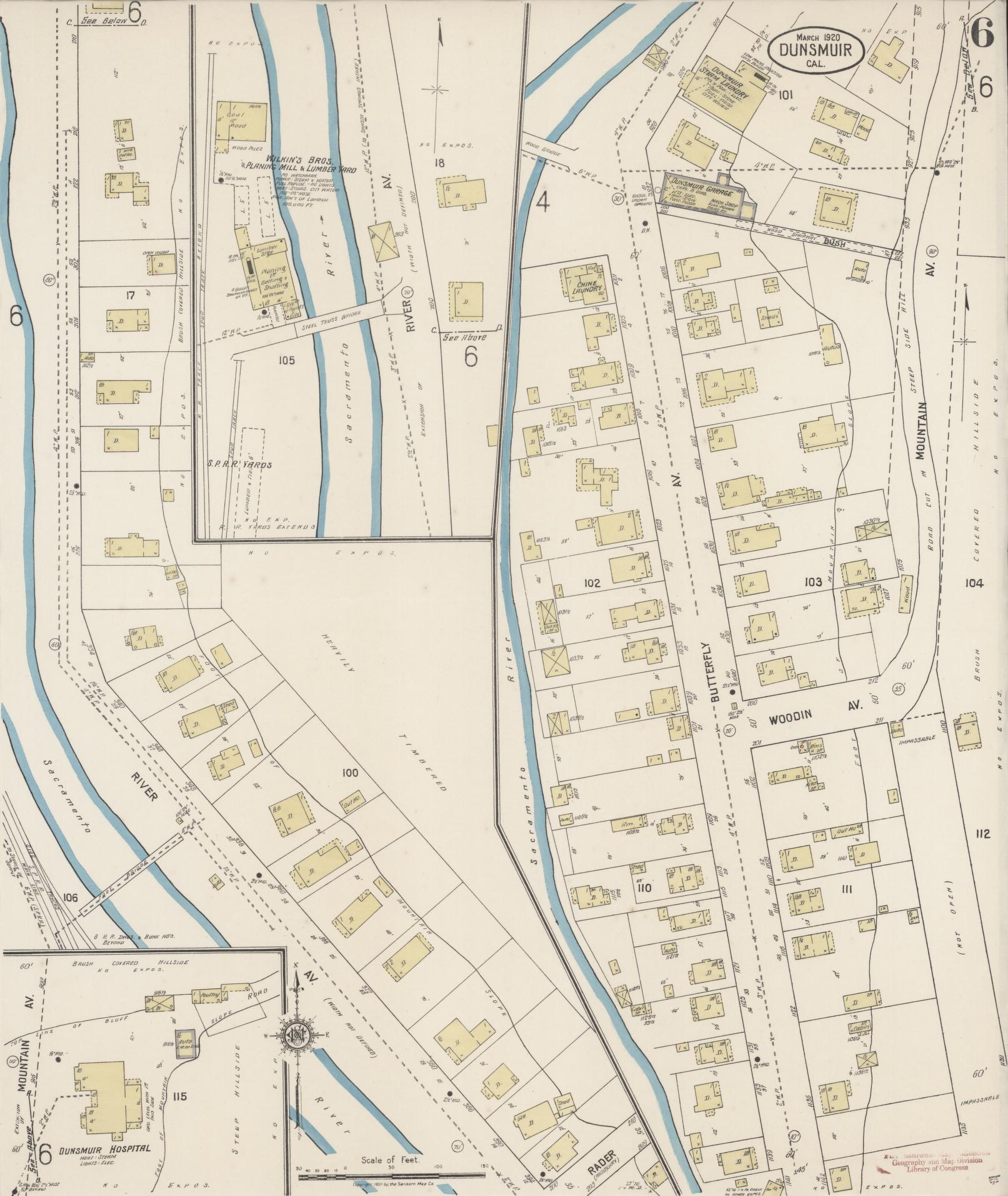 Sanborn Fire Insurance Map from Dunsmuir, Siskiyou County, California (1920), Sheet #0006 - Historic Sanborn Fire Insurance Map Print, vintage old map wall art, antique decor, genealogy gift, California California map