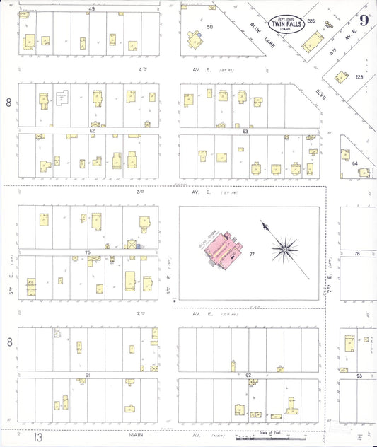 Sanborn Fire Insurance Map from Twin Falls, Twin Falls County, Idaho (1909), Sheet #0009 - Historic Sanborn Fire Insurance Map Print, vintage old map wall art, antique decor, genealogy gift, Falls Idaho map