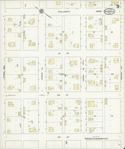 Sanborn Fire Insurance Map from Rosebud, Falls County, Texas (1914), Sheet #0009 - Complete Map Set gallery image, historic Sanborn map, vintage wall art, Texas Texas