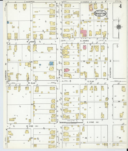 Sanborn Fire Insurance Map from Bradford, Darke and Miami Counties, Ohio (1920), Sheet #0004 - Historic Sanborn Fire Insurance Map Print, vintage old map wall art, antique decor, genealogy gift, Ohio Ohio map