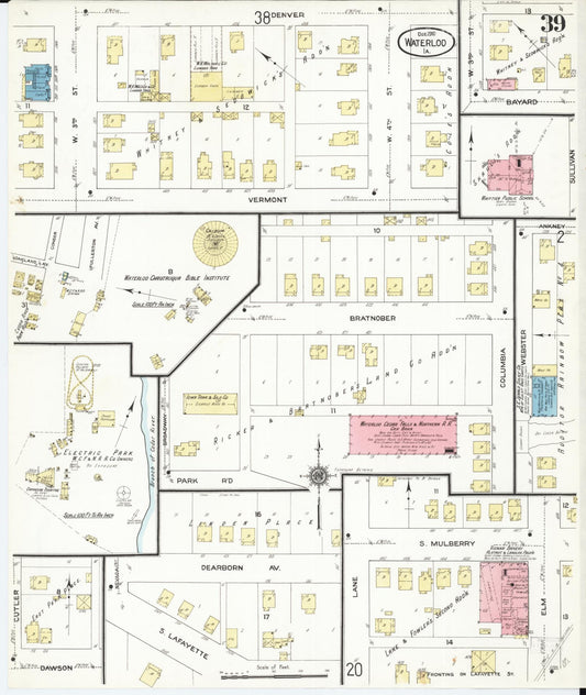Sanborn Fire Insurance Map from Waterloo, Black Hawk County, Iowa (1910), Sheet #0039 - Historic Sanborn Fire Insurance Map Print, vintage old map wall art