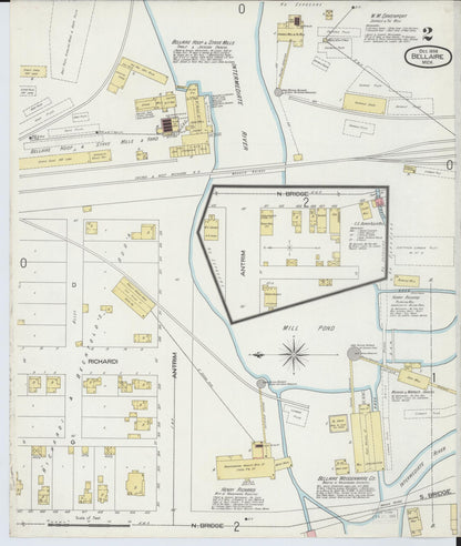 Sanborn Fire Insurance Map from Bellaire, Antrim County, Michigan (1898), Sheet #0002 - Historic Sanborn Fire Insurance Map Print, vintage old map wall art, antique decor, genealogy gift, Michigan Michigan map