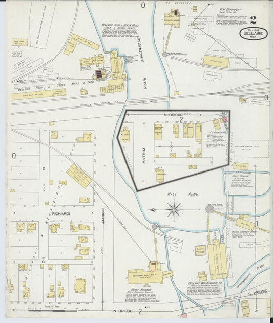 Sanborn Fire Insurance Map from Bellaire, Antrim County, Michigan (1898), Sheet #0002 - Historic Sanborn Fire Insurance Map Print, vintage old map wall art, antique decor, genealogy gift, Michigan Michigan map