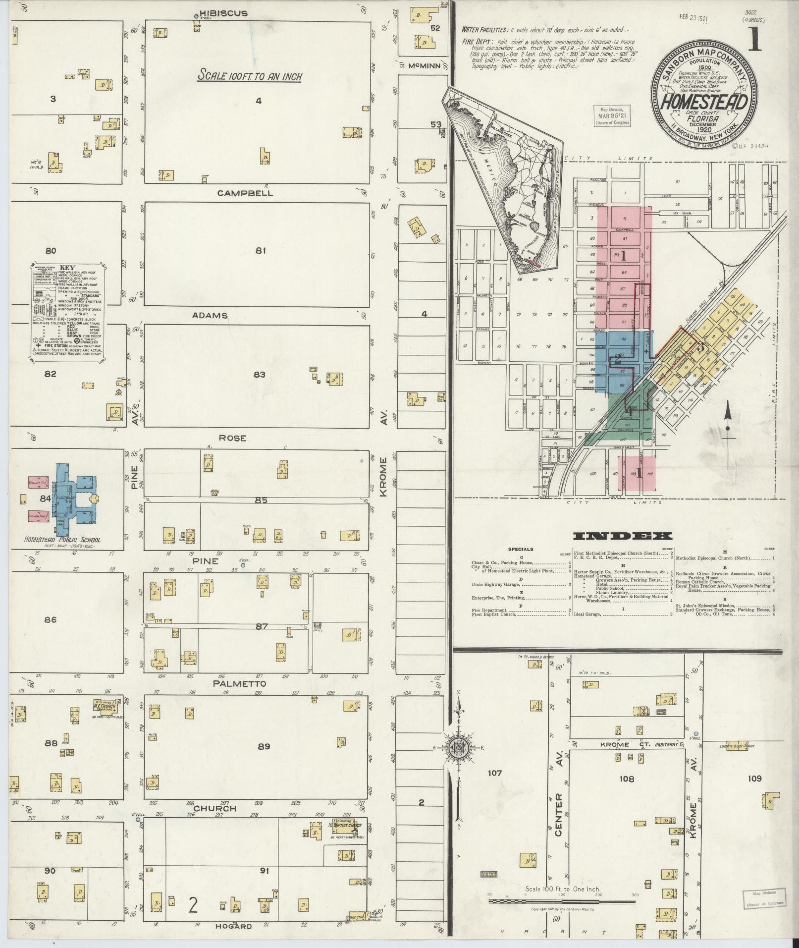 Sanborn Fire Insurance Map from Holmestead, Dade County, Florida (1920), Sheet #0001 - Complete Map Set gallery image, historic Sanborn map, vintage wall art, Florida Florida