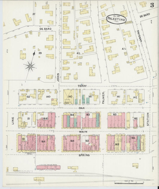 Sanborn Fire Insurance Map from Palestine, Anderson County, Texas (1891), Sheet #0003 - Historic Sanborn Fire Insurance Map Print, vintage old map wall art, antique decor, genealogy gift, Texas Texas map