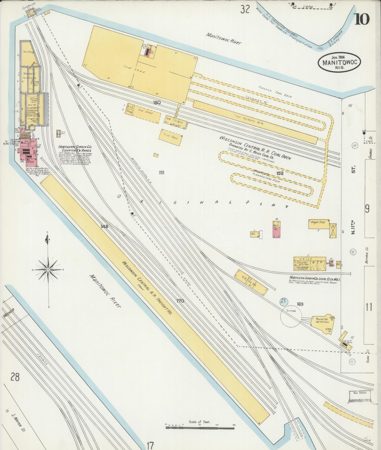 Sanborn Fire Insurance Map from Manitowoc, Manitowoc County, Wisconsin (1906), Sheet #0010 - Complete Map Set gallery image, historic Sanborn map, vintage wall art, Wisconsin Wisconsin