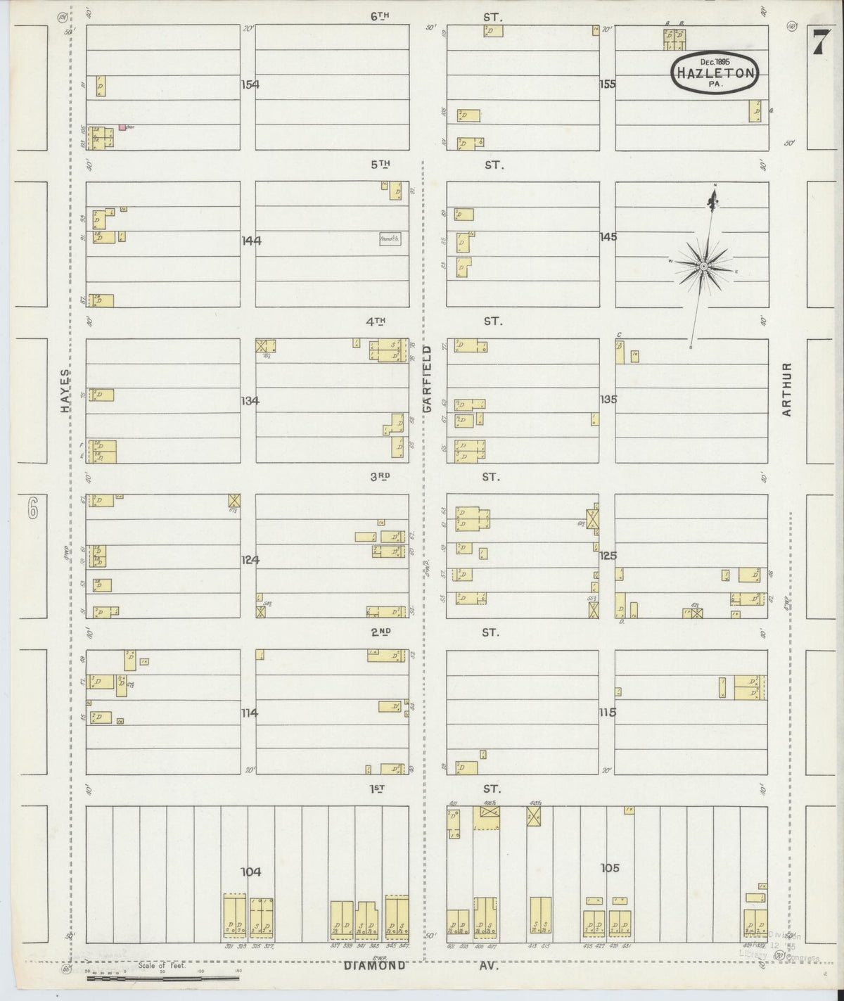Sanborn Fire Insurance Map from Hazleton, Luzerne County, Pennsylvania (1895), Sheet #0007 - Historic Sanborn Fire Insurance Map Print, vintage old map wall art, antique decor, genealogy gift, Pennsylvania Pennsylvania map