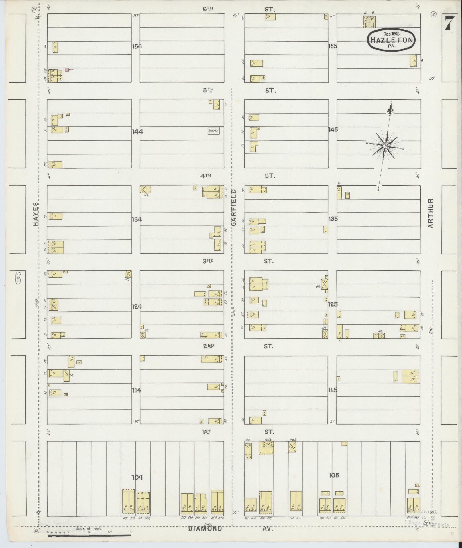 Sanborn Fire Insurance Map from Hazleton, Luzerne County, Pennsylvania (1895), Sheet #0007 - Historic Sanborn Fire Insurance Map Print, vintage old map wall art, antique decor, genealogy gift, Pennsylvania Pennsylvania map