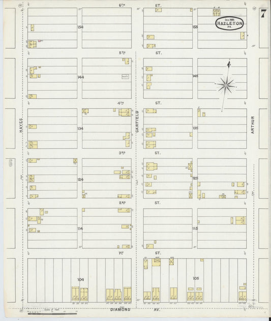 Sanborn Fire Insurance Map from Hazleton, Luzerne County, Pennsylvania (1895), Sheet #0007 - Historic Sanborn Fire Insurance Map Print, vintage old map wall art, antique decor, genealogy gift, Pennsylvania Pennsylvania map