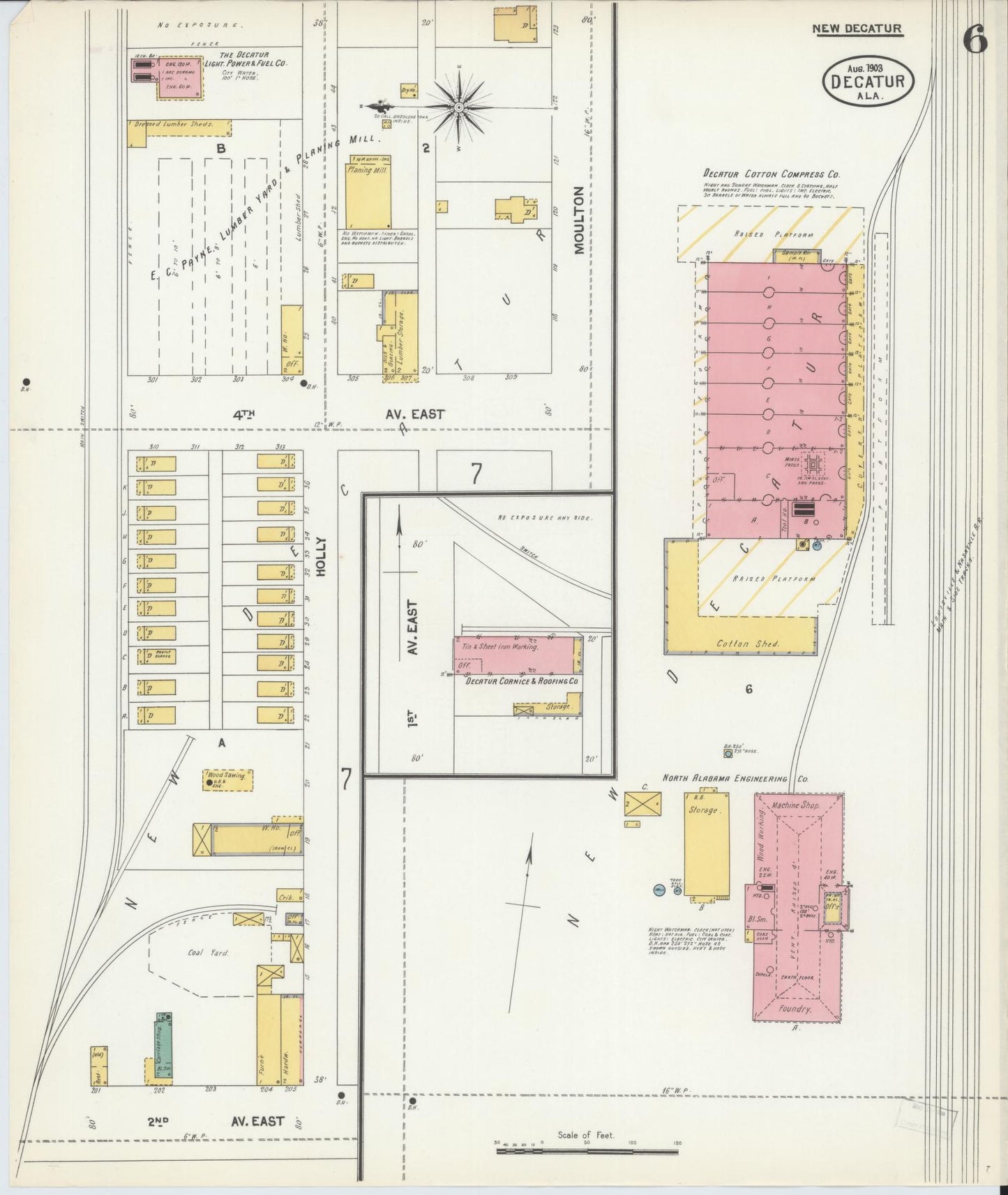 Sanborn Fire Insurance Map from Decatur, Morgan County, Alabama (1903), Sheet #0006 - Complete Map Set gallery image, historic Sanborn map, vintage wall art, Alabama Alabama
