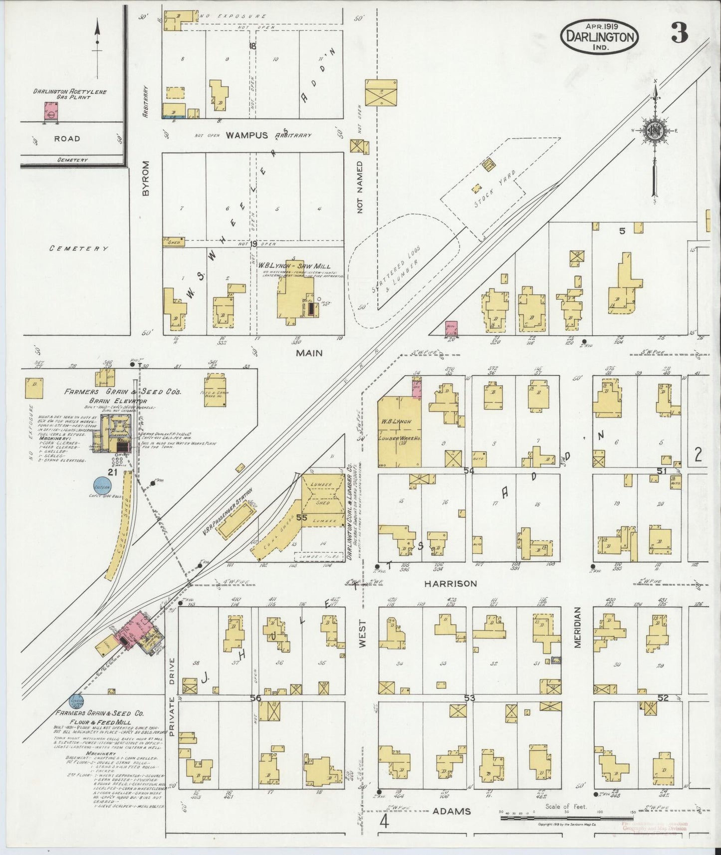 Sanborn Fire Insurance Map from Darlington, Montgomery County, Indiana (1919), Sheet #0003 - Complete Map Set gallery image, historic Sanborn map, vintage wall art, Indiana Indiana