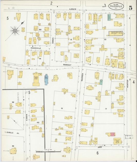 Sanborn Fire Insurance Map from Ellenville, Ulster County, New York (1905), Sheet #0005 - Historic Sanborn Fire Insurance Map Print, vintage old map wall art, antique decor, genealogy gift, New York New York map