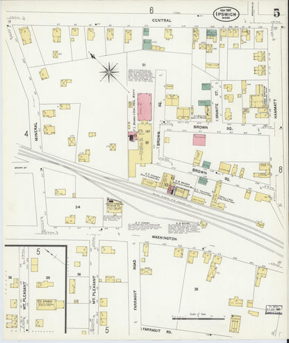 Sanborn Fire Insurance Map from Ipswich, Essex County, Massachusetts (1907), Sheet #0005 - Historic Sanborn Fire Insurance Map Print, vintage old map wall art, antique decor, genealogy gift, Massachusetts Massachusetts map
