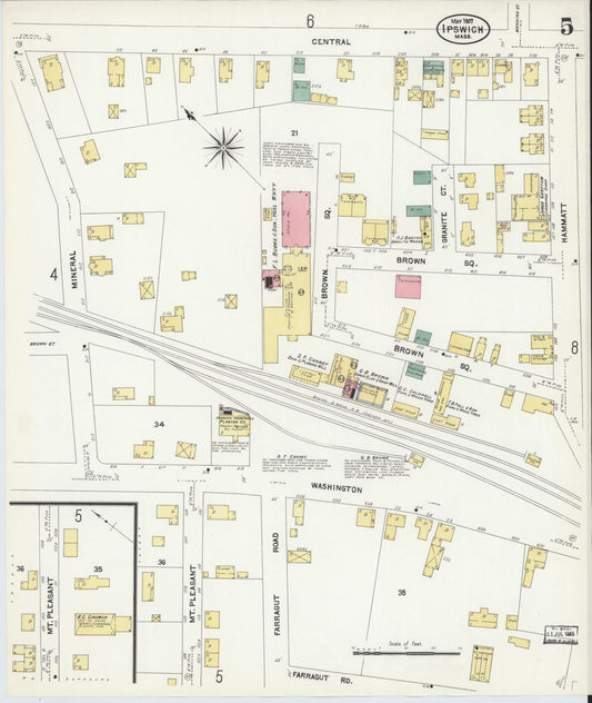 Sanborn Fire Insurance Map from Ipswich, Essex County, Massachusetts (1907), Sheet #0005 - Historic Sanborn Fire Insurance Map Print, vintage old map wall art, antique decor, genealogy gift, Massachusetts Massachusetts map