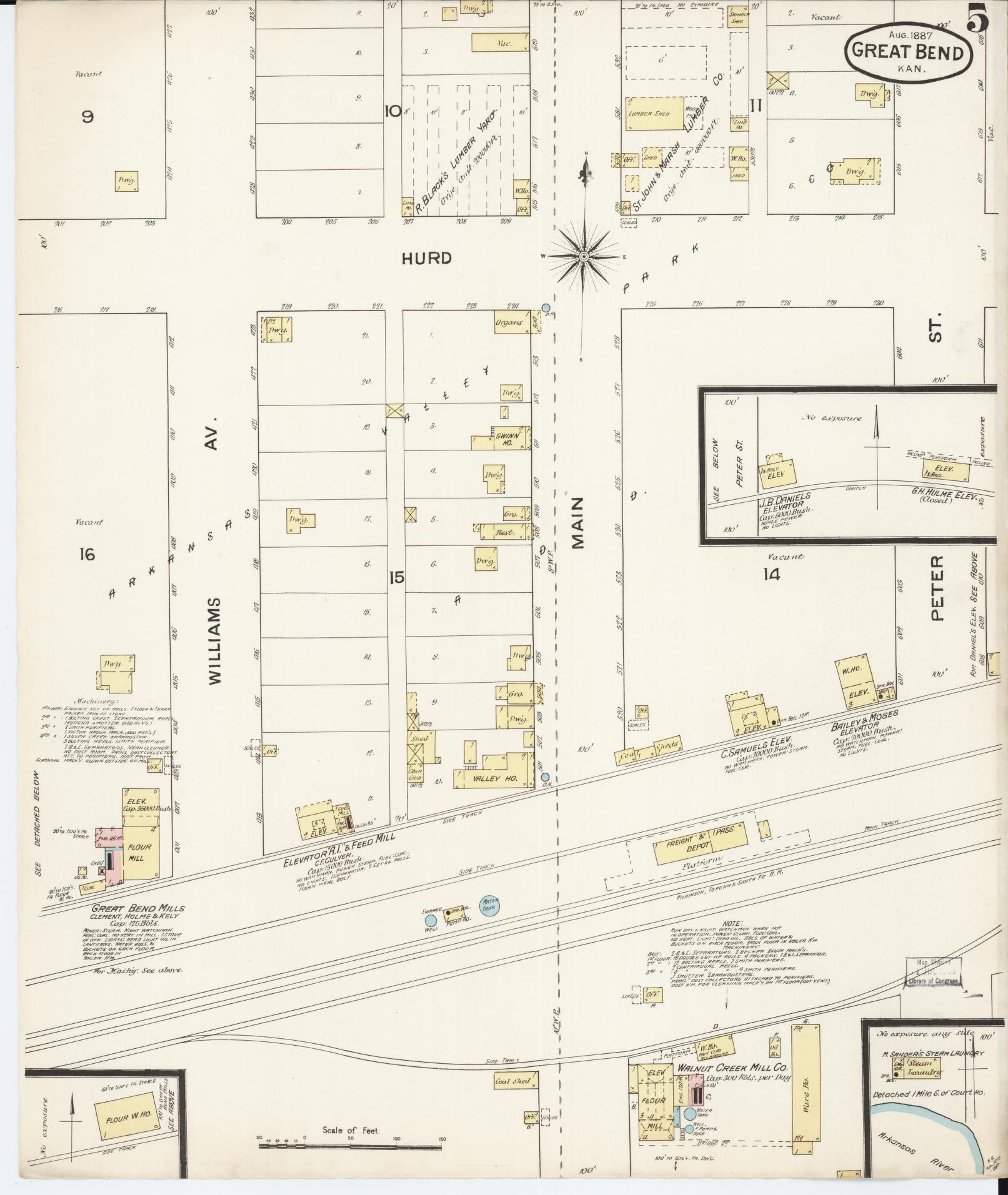 Sanborn Fire Insurance Map from Great Bend, Barton County, Kansas (1887), Sheet #0005 - Complete Map Set gallery image, historic Sanborn map, vintage wall art, Kansas Kansas