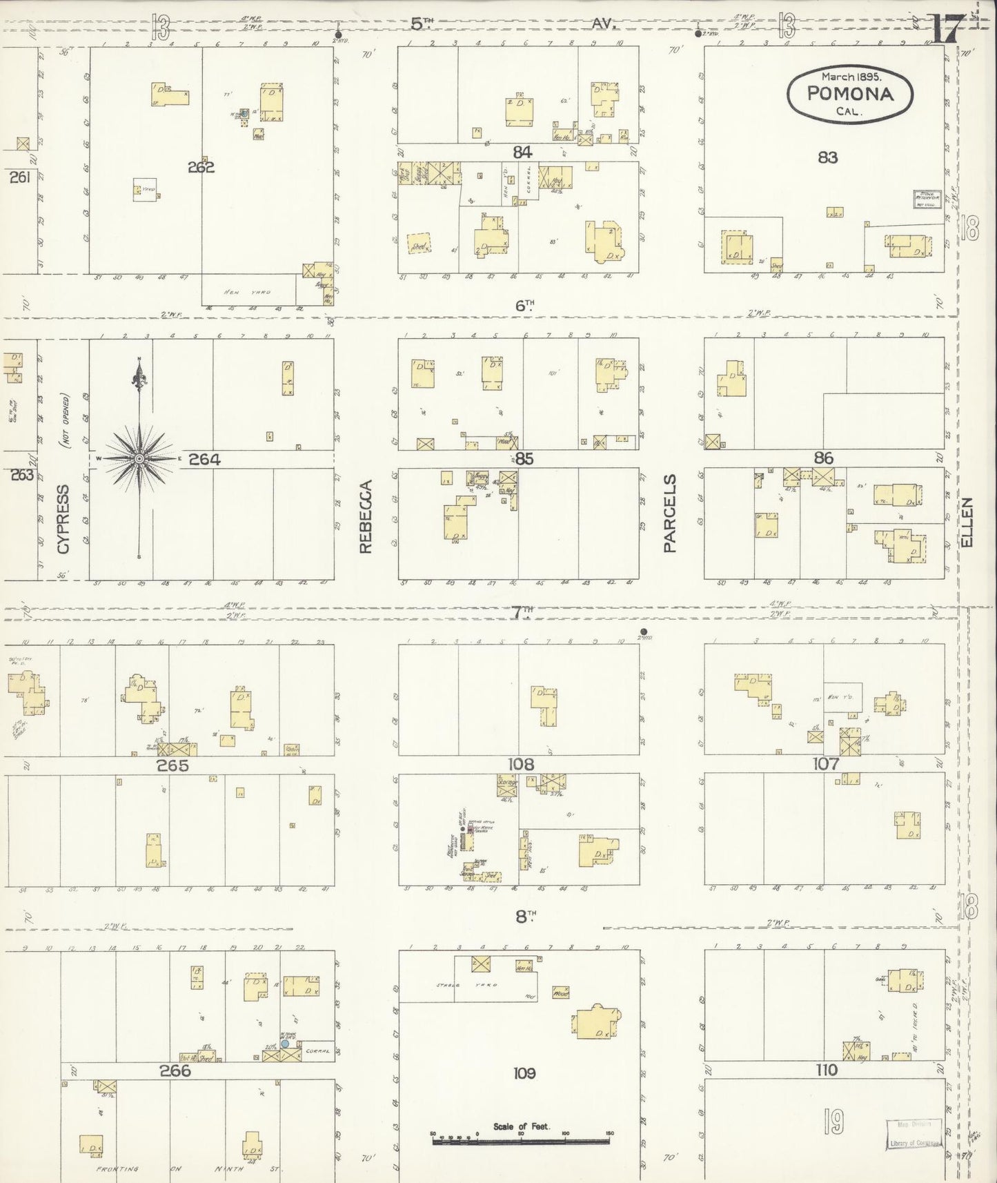 Sanborn Fire Insurance Map from Pomona, Los Angeles County, California (1895), Sheet #0017 - Complete Map Set gallery image, historic Sanborn map, vintage wall art, California California