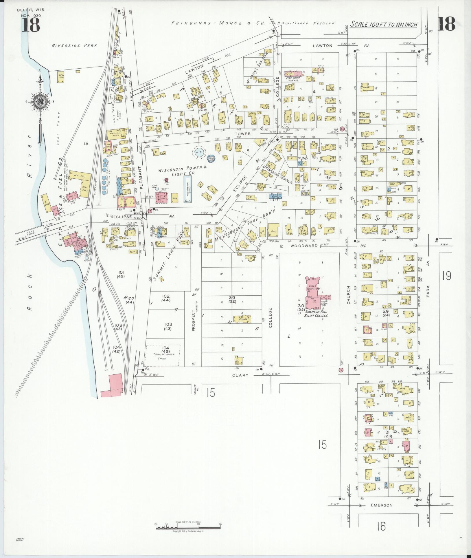 Sanborn Fire Insurance Map from Beloit, Rock County, Wisconsin (1939), Sheet #0018 - Complete Map Set gallery image, historic Sanborn map, vintage wall art, Wisconsin Wisconsin