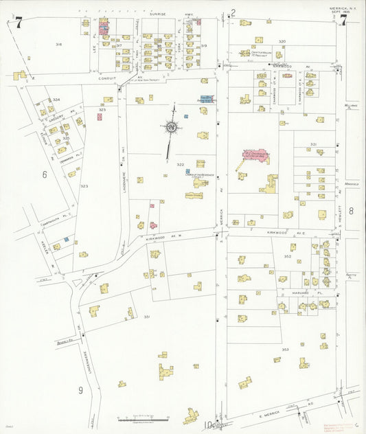 Sanborn Fire Insurance Map from Merrick, Nassau County, New York (1935), Sheet #0007 - Historic Sanborn Fire Insurance Map Print, vintage old map wall art, antique decor, genealogy gift, New York New York map