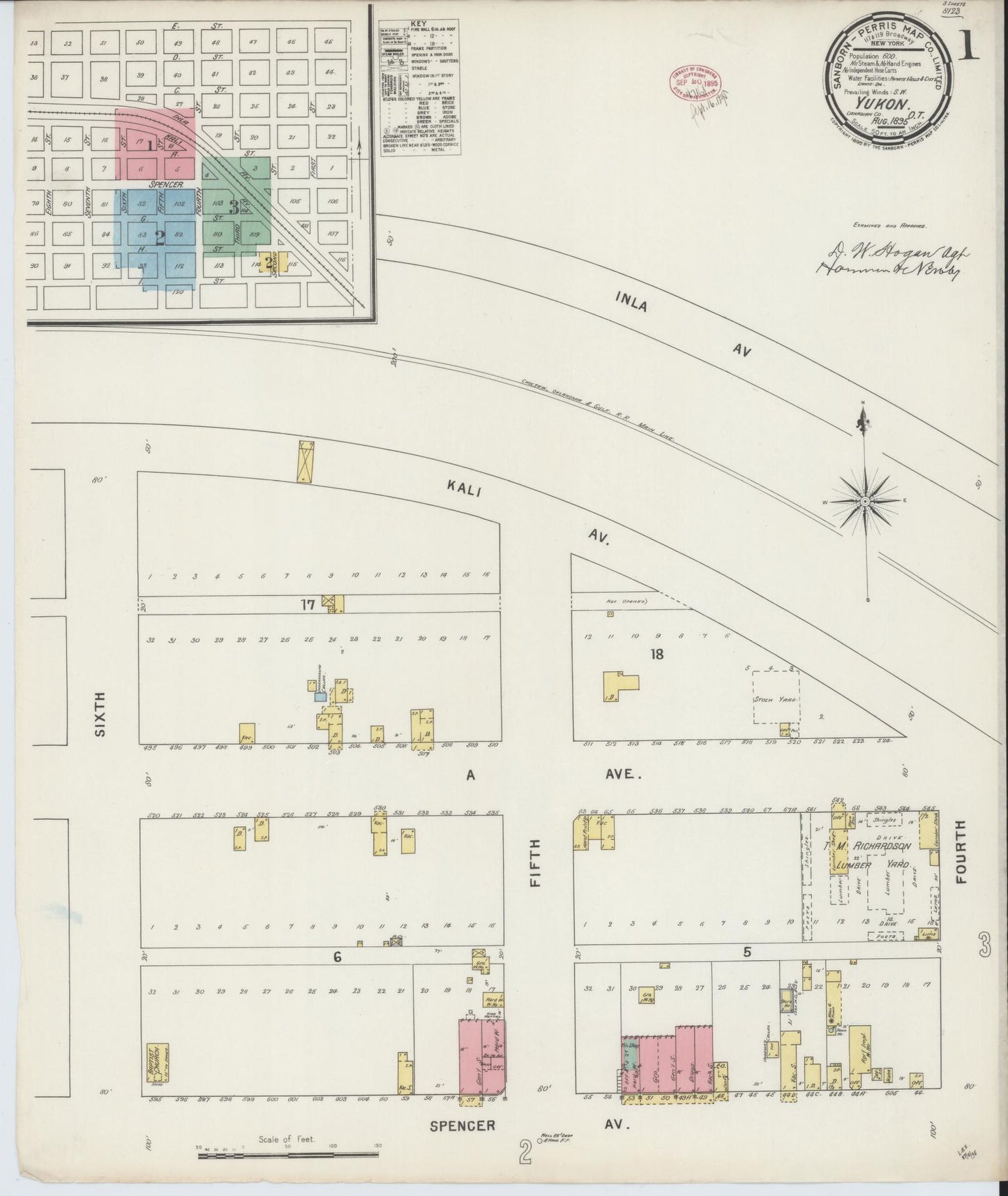 Sanborn Fire Insurance Map from Yukon, Canadian County, Oklahoma (1895), Sheet #0001 - Historic Sanborn Fire Insurance Map Print, vintage old map wall art, antique decor, genealogy gift, Oklahoma Oklahoma map