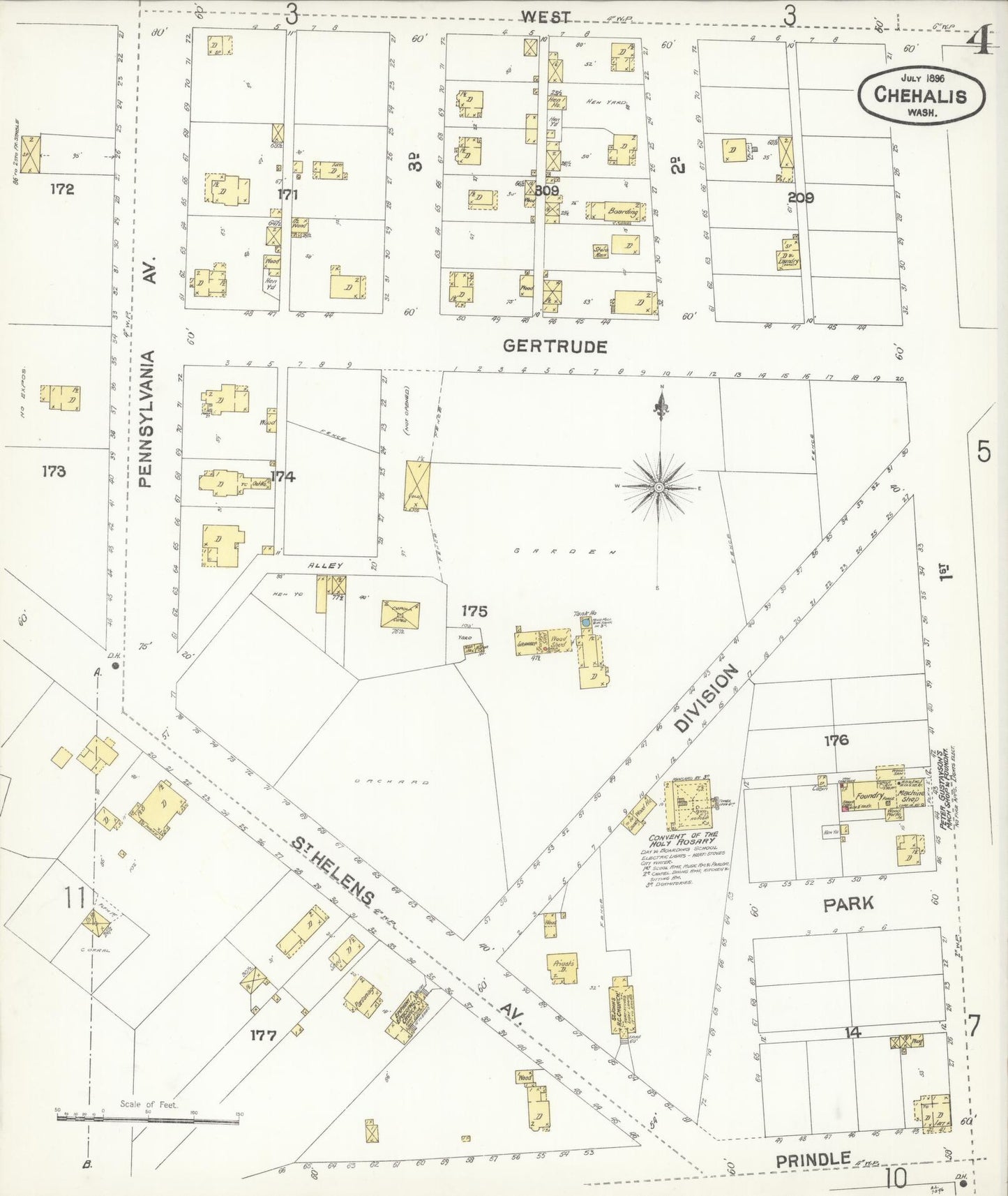 Sanborn Fire Insurance Map from Chehalis, Lewis County, Washington (1896), Sheet #0004 - Complete Map Set gallery image, historic Sanborn map, vintage wall art, Washington Washington