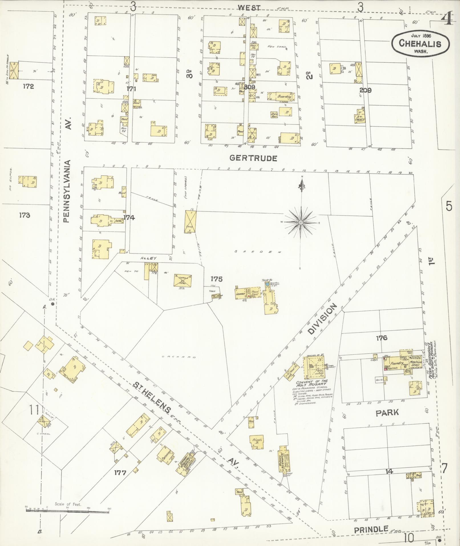 Sanborn Fire Insurance Map from Chehalis, Lewis County, Washington (1896), Sheet #0004 - Complete Map Set gallery image, historic Sanborn map, vintage wall art, Washington Washington