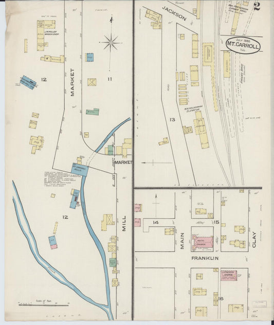 Sanborn Fire Insurance Map from Mount Carroll, Carroll County, Illinois (1885), Sheet #0002 - Historic Sanborn Fire Insurance Map Print, vintage old map wall art, antique decor, genealogy gift, Illinois Illinois map