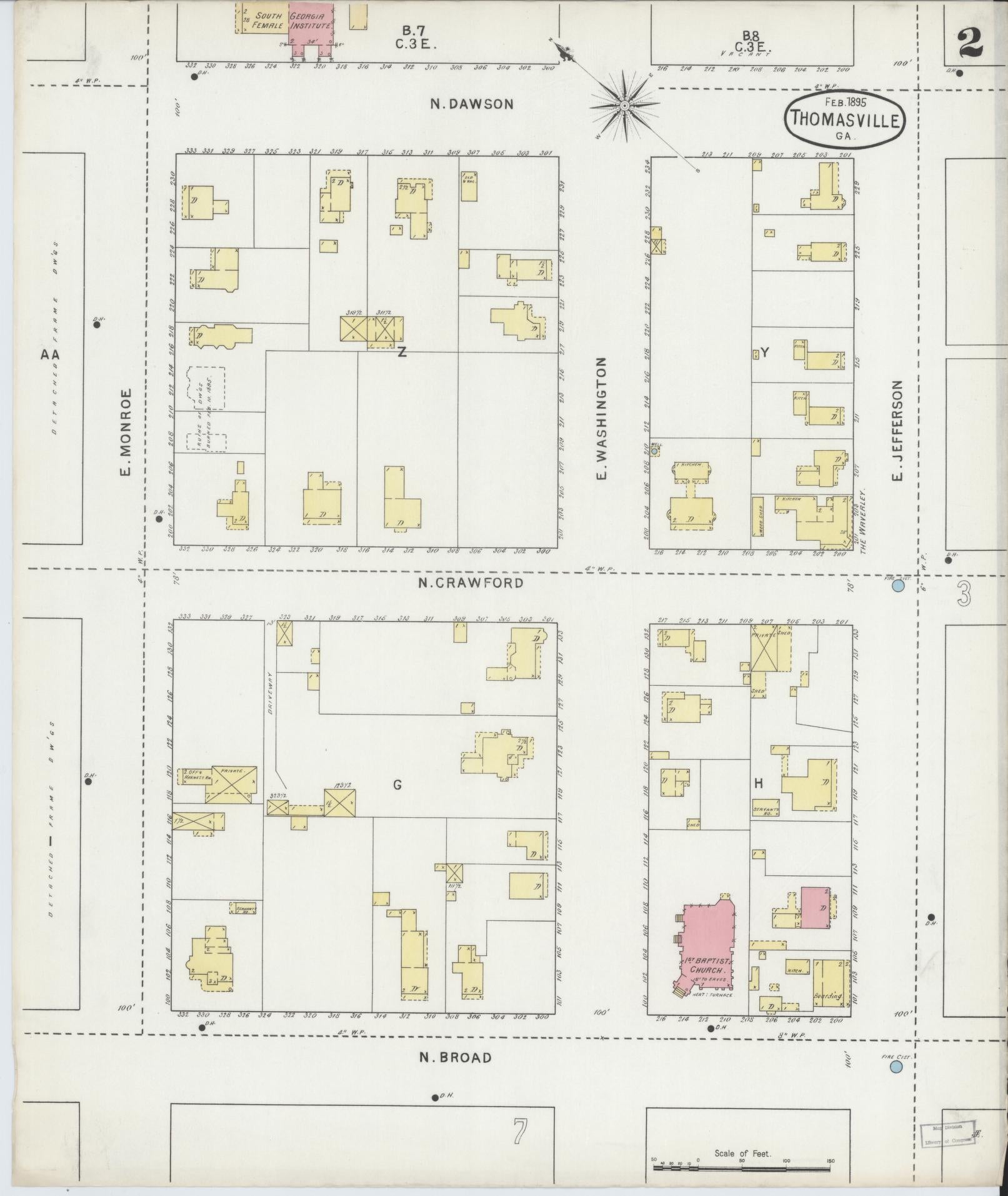 Sanborn Fire Insurance Map from Thomasville, Thomas County, Georgia (1895), Sheet #0002 - Complete Map Set gallery image, historic Sanborn map, vintage wall art, Georgia Georgia