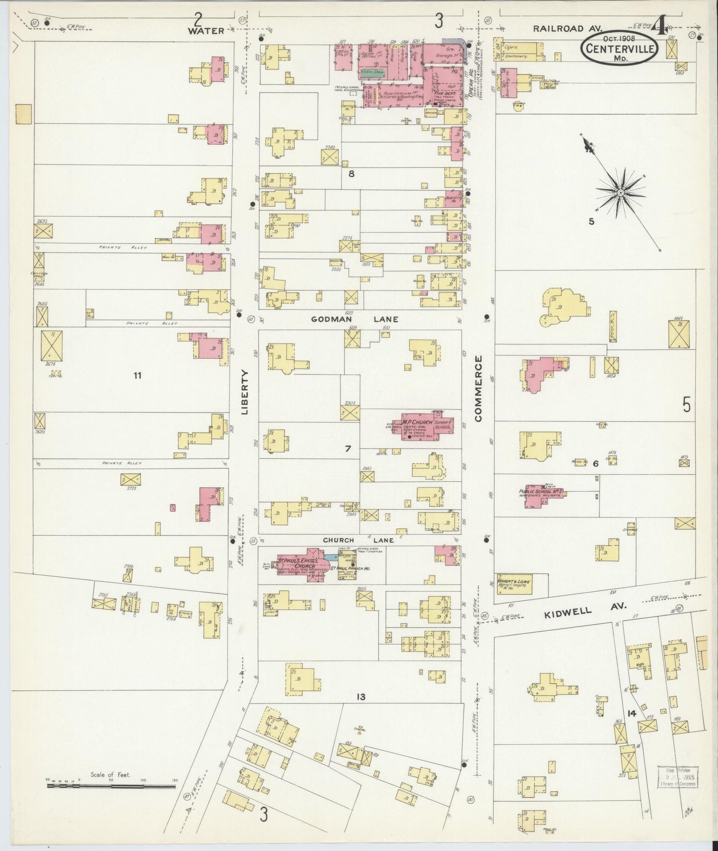 Sanborn Fire Insurance Map from Centreville, Queen Anne's County, Maryland (1908), Sheet #0004 - Complete Map Set gallery image, historic Sanborn map, vintage wall art, Maryland Maryland