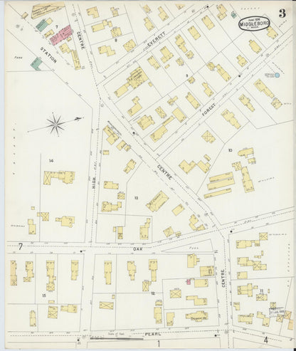 Sanborn Fire Insurance Map from Middleboro, Plymouth County, Massachusetts (1896), Sheet #0003 - Complete Map Set gallery image, historic Sanborn map, vintage wall art, Massachusetts Massachusetts