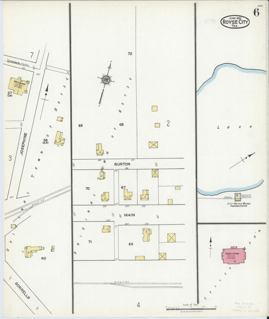 Sanborn Fire Insurance Map from Royse City, Rockwell County, Texas (1921), Sheet #0006 - Historic Sanborn Fire Insurance Map Print, vintage old map wall art, antique decor, genealogy gift, Texas Texas map