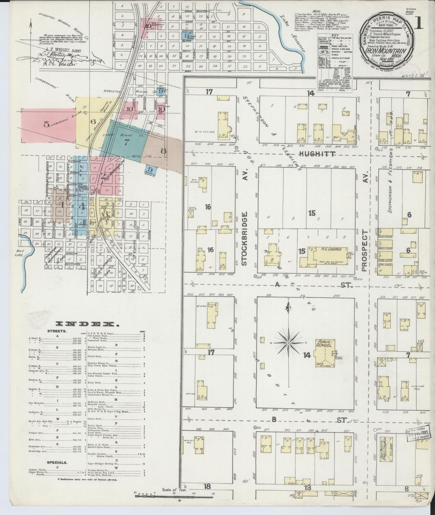 Sanborn Fire Insurance Map from Iron Mountain, Dickinson County, Michigan (1891), Sheet #0001 - Complete Map Set gallery image, historic Sanborn map, vintage wall art, Michigan Michigan