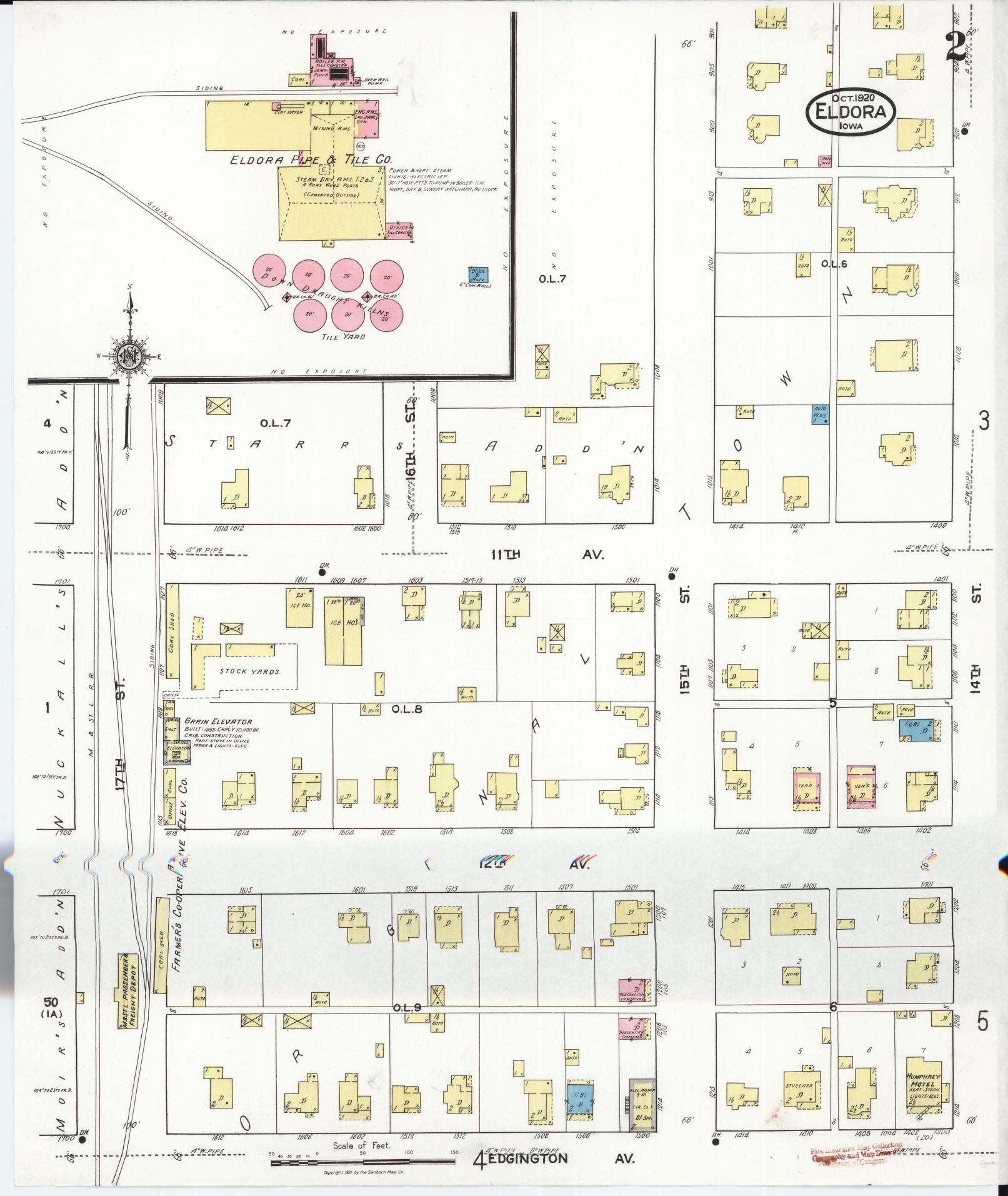Sanborn Fire Insurance Map from Eldora, Hardin County, Iowa (1920), Sheet #0002 - Historic Sanborn Fire Insurance Map Print, vintage old map wall art