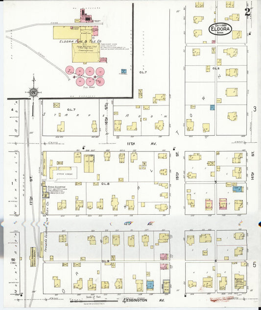 Sanborn Fire Insurance Map from Eldora, Hardin County, Iowa (1920), Sheet #0002 - Historic Sanborn Fire Insurance Map Print, vintage old map wall art