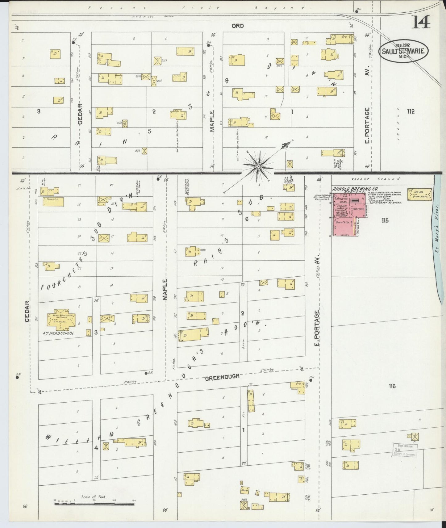 Sanborn Fire Insurance Map from Sault Sainte Marie, Chippewa County, Michigan (1902), Sheet #0014 - Complete Map Set gallery image, historic Sanborn map, vintage wall art, Michigan Michigan