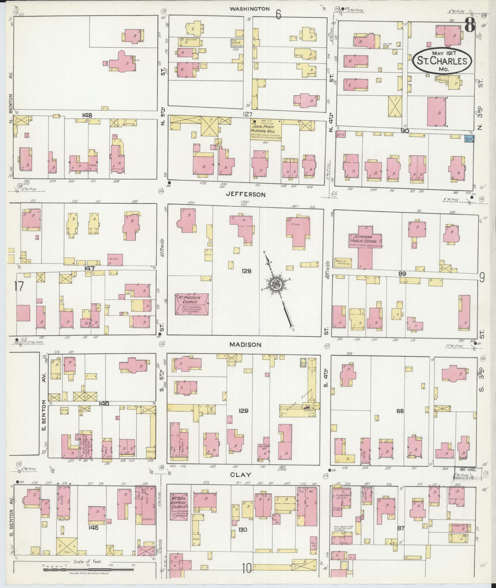Sanborn Fire Insurance Map from Saint Charles, Saint Charles County, Missouri (1917), Sheet #0008 - Complete Map Set gallery image, historic Sanborn map, vintage wall art, Missouri Missouri