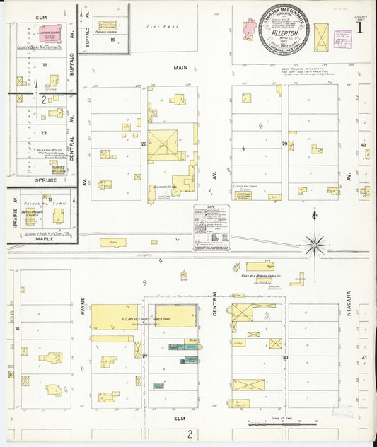Sanborn Fire Insurance Map from Allerton, Wayne County, Iowa (1907), Sheet #0001 - Historic Sanborn Fire Insurance Map Print, vintage old map wall art
