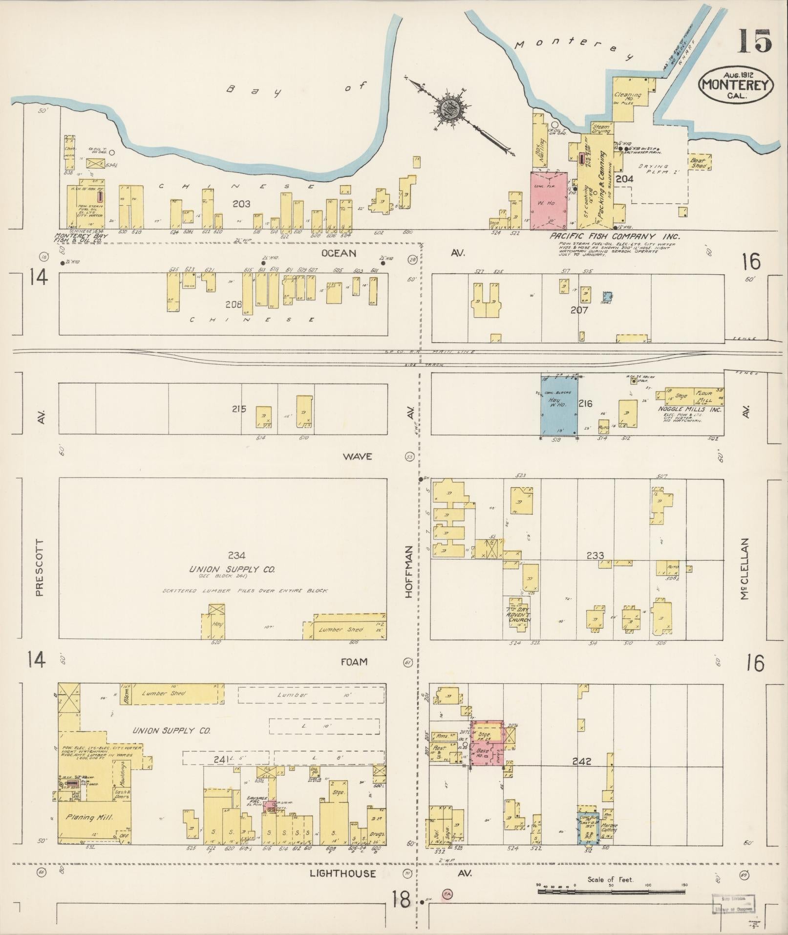 Sanborn Fire Insurance Map from Monterey, Monterey County, California (1912), Sheet #0015 - Complete Map Set gallery image, historic Sanborn map, vintage wall art, California California