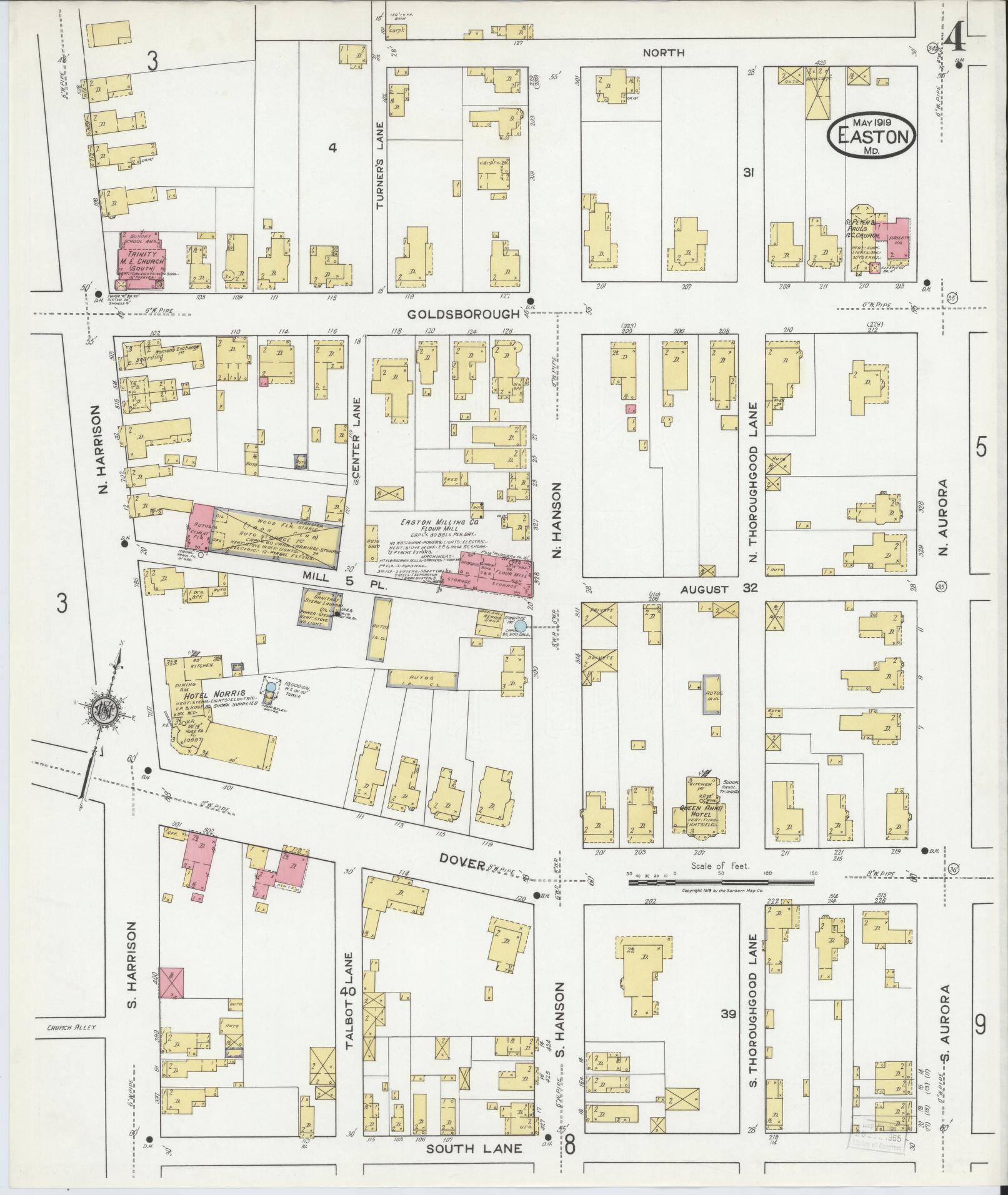 Sanborn Fire Insurance Map from Easton, Talbot County, Maryland (1919), Sheet #0004 - Historic Sanborn Fire Insurance Map Print, vintage old map wall art, antique decor, genealogy gift, Maryland Maryland map