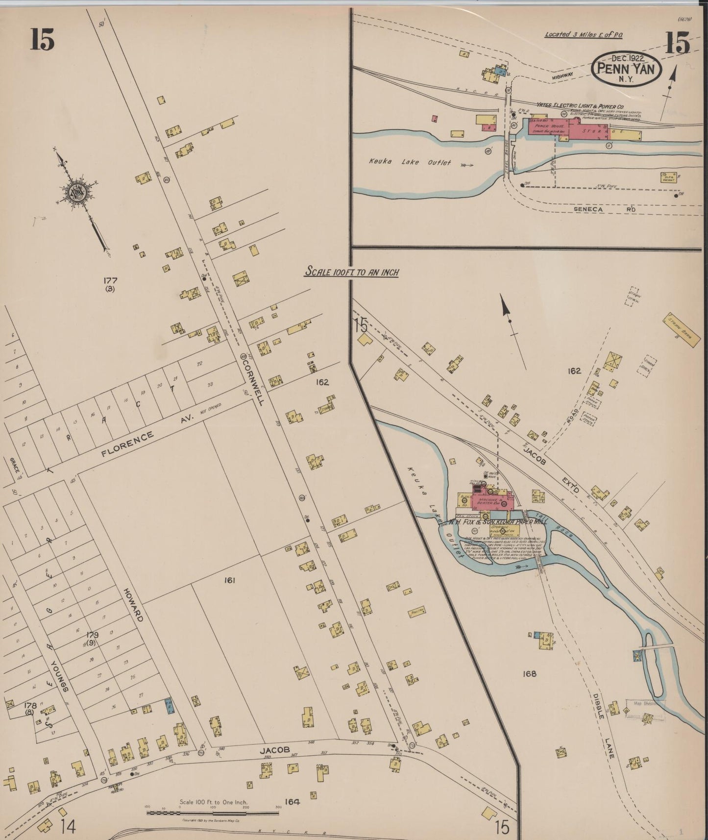 Sanborn Fire Insurance Map from Penn Yan, Yates County, New York (1922), Sheet #0015 - Complete Map Set gallery image, historic Sanborn map, vintage wall art, New York New York