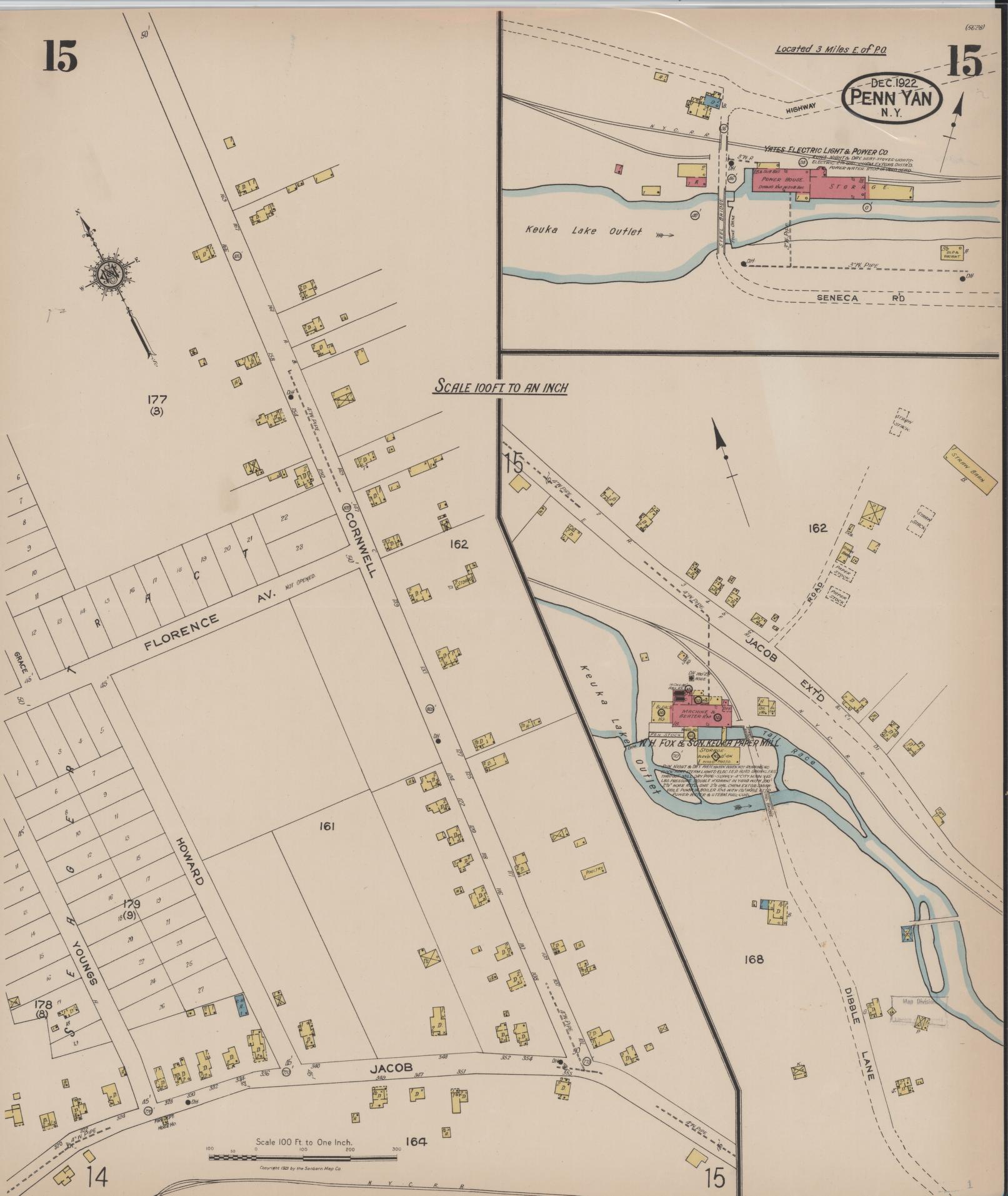 Sanborn Fire Insurance Map from Penn Yan, Yates County, New York (1922), Sheet #0015 - Complete Map Set gallery image, historic Sanborn map, vintage wall art, New York New York