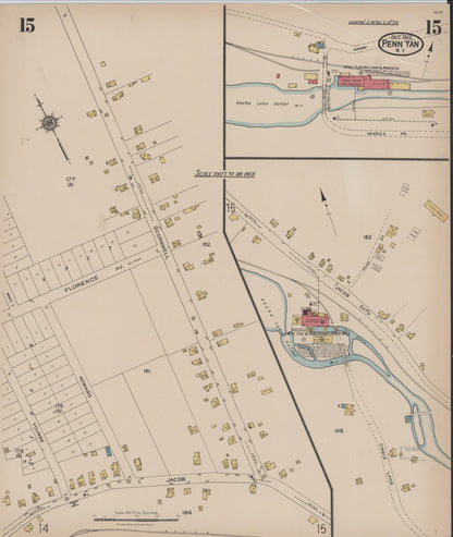 Sanborn Fire Insurance Map from Penn Yan, Yates County, New York (1922), Sheet #0015 - Complete Map Set gallery image, historic Sanborn map, vintage wall art, New York New York