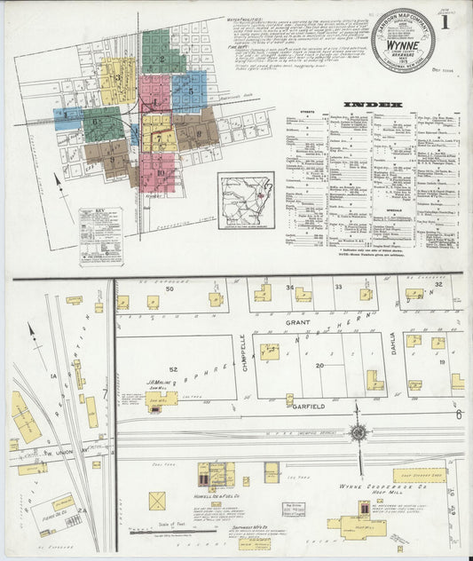 Sanborn Fire Insurance Map from Wynne, Cross County, Arkansas (1919), Sheet #0001 - Historic Sanborn Fire Insurance Map Print, vintage old map wall art, antique decor, genealogy gift, Arkansas Arkansas map