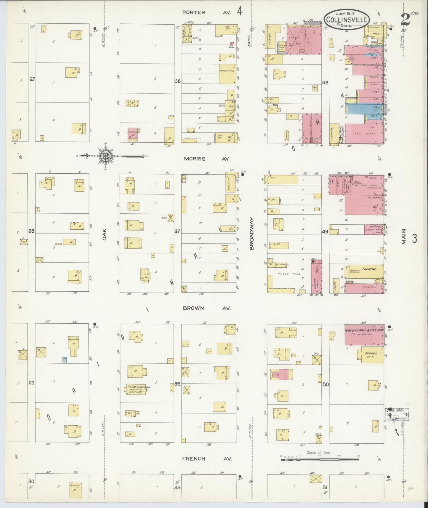 Sanborn Fire Insurance Map from Collinsville, Tulsa County, Oklahoma (1913), Sheet #0002 - Complete Map Set gallery image, historic Sanborn map, vintage wall art, Oklahoma Oklahoma