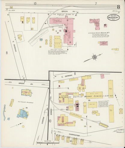 Sanborn Fire Insurance Map from Woodbury, Gloucester County, New Jersey (1915), Sheet #0008 - Historic Sanborn Fire Insurance Map Print, vintage old map wall art, antique decor, genealogy gift, New Jersey New Jersey map